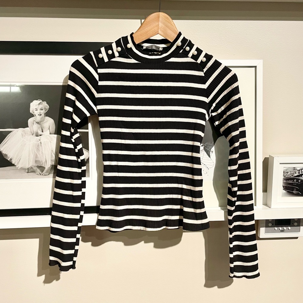 Zara Black and cream Striped turtle neck